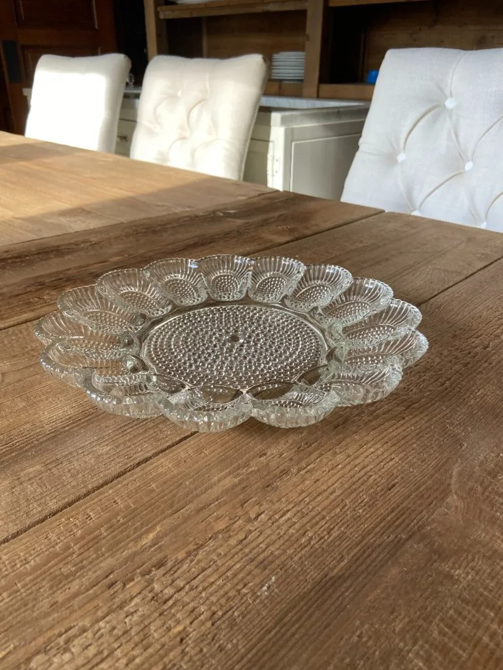 Vintage Indiana Glass Hobnail Deviled Egg Relish Plate Clear Glass 11.25